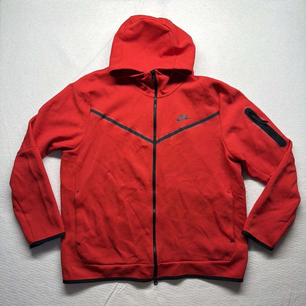 Nike Tech Fleece Full Zip Hoodie Red Black CU4489-657 - Men's Size XL